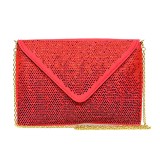 Evening Bag - Satin Envelop Clutch w/ Gradient Colored Rhinestones - Red -BG-EBP2043RD Evening Bag - Satin Envelop Clutch w/ Gradient Colored Rhinestones - Red -BG-EBP2043RD